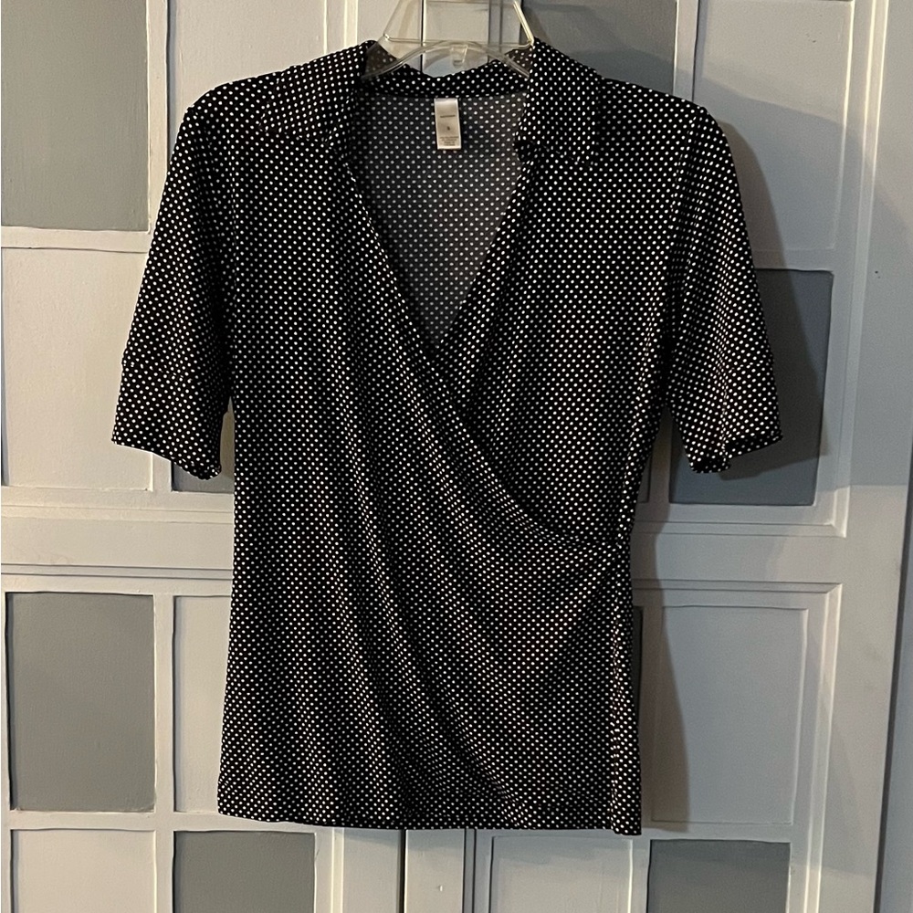 🖤Merona Polka Dot Wrap Blouse in Black and White